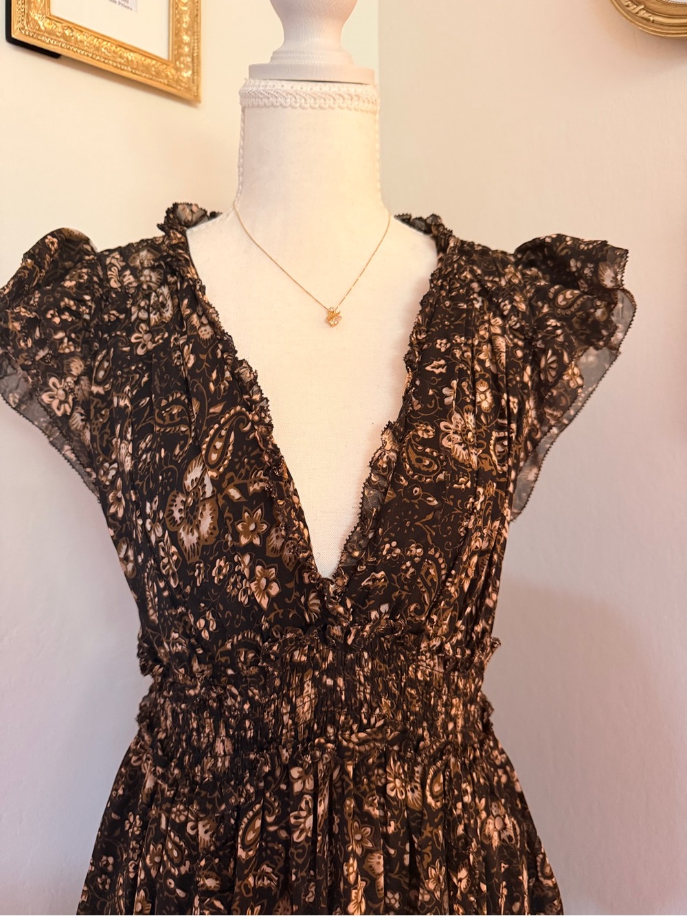 Ulla Johnson Black Floral Asymmetrical Midi Dress 100% Silk - Picture 9 of 12